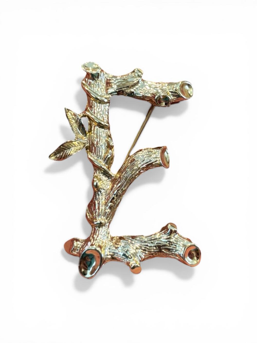 Vintage Sarah Coventry Gold Tone Branch Brooch Textured Twig Nature 1960s Signed